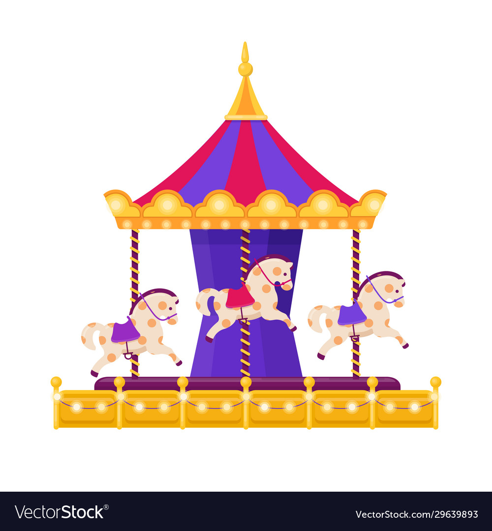 Colorful carousel with horses on white background Vector Image