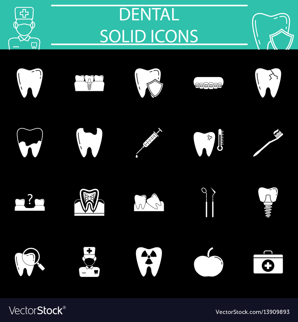 Dental solid icon set Royalty Free Vector Image