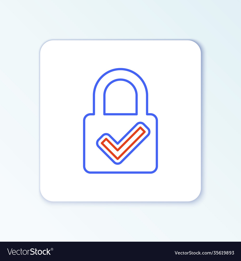 Line open padlock and check mark icon isolated vector image Line open padlock and check mark icon isolated