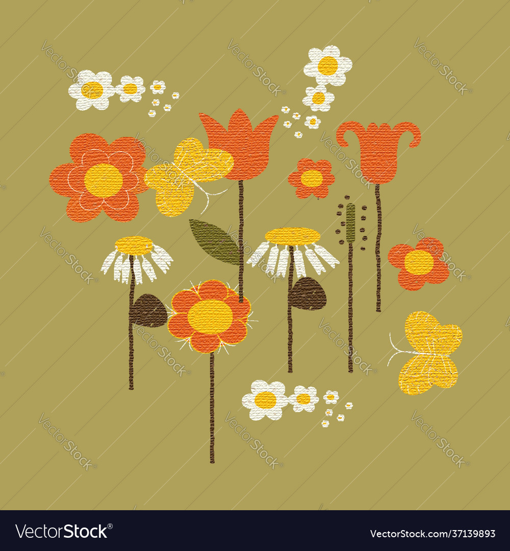 Retro flowers seamless repeat pattern print vector image Retro flowers seamless repeat pattern print
