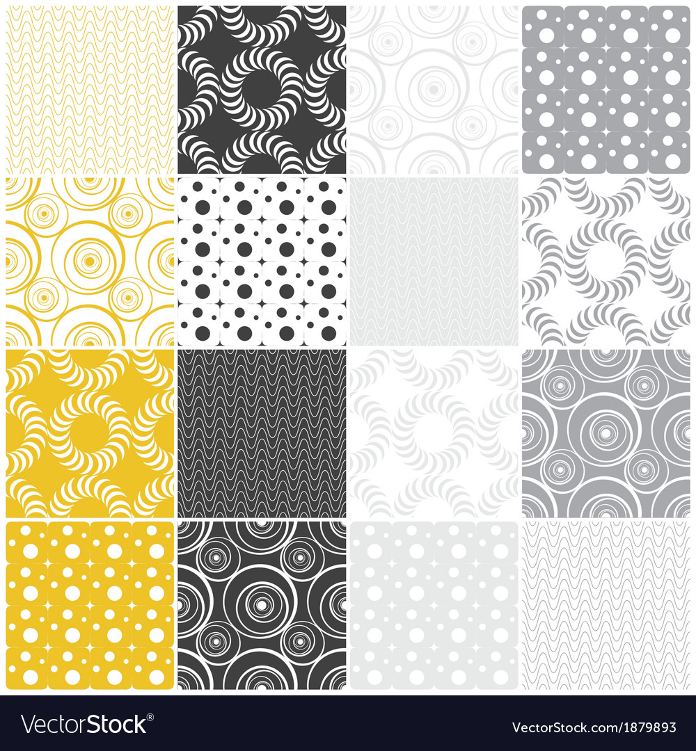 Seamless patterns with dots circles and waves