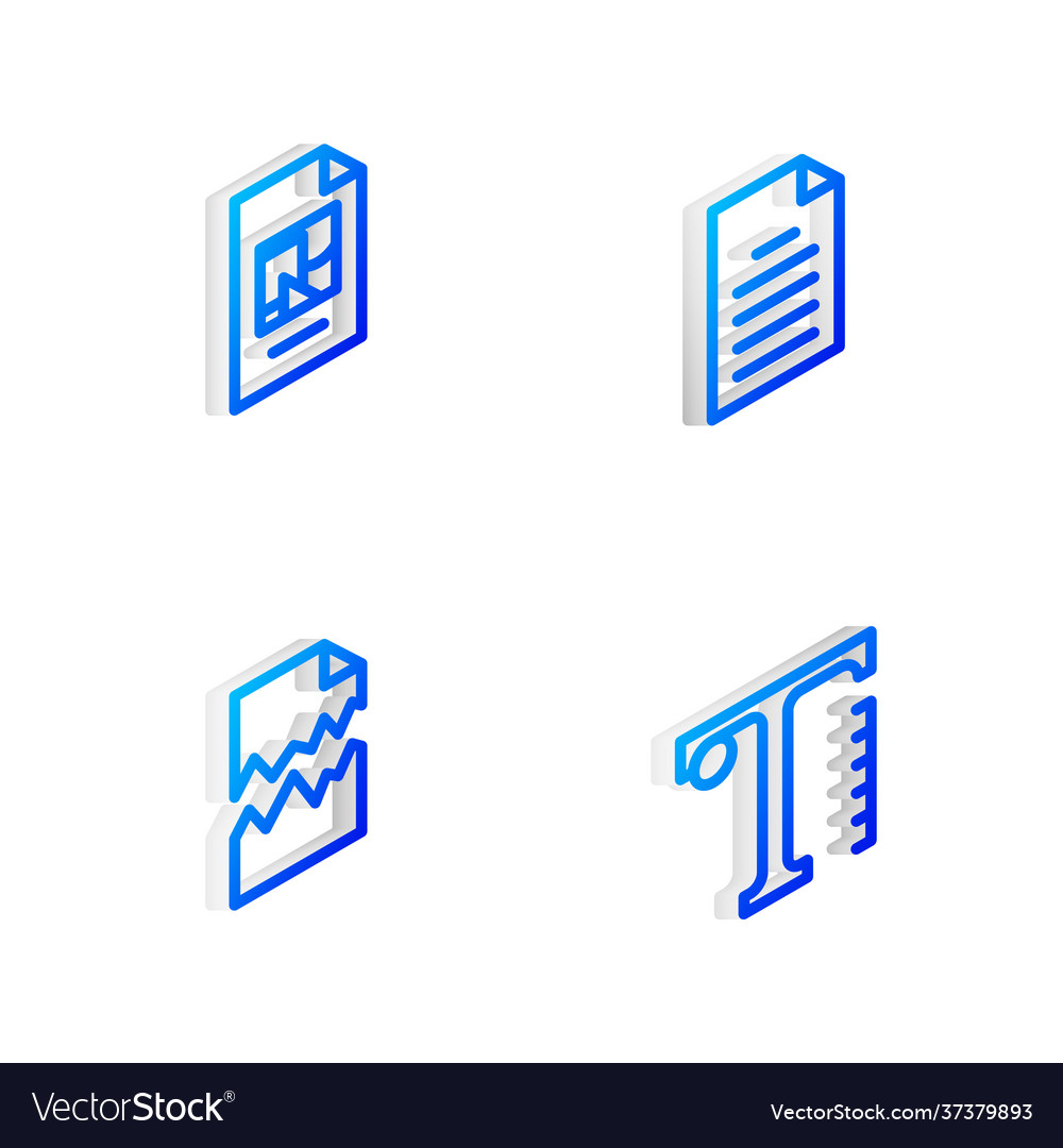 Set isometric line file document torn and text
