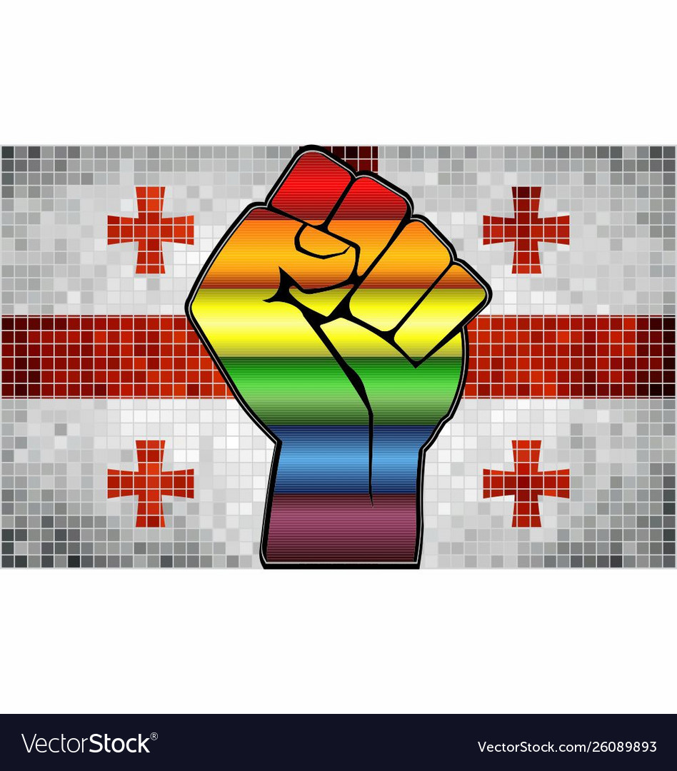 Shiny lgbt protest fist on a georgia flag