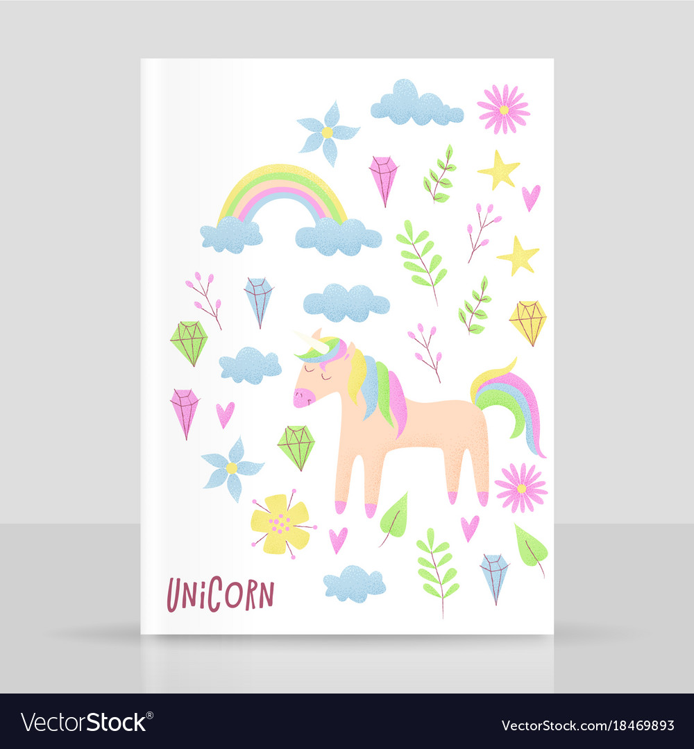 Unicorn design set with clouds and rainbow
