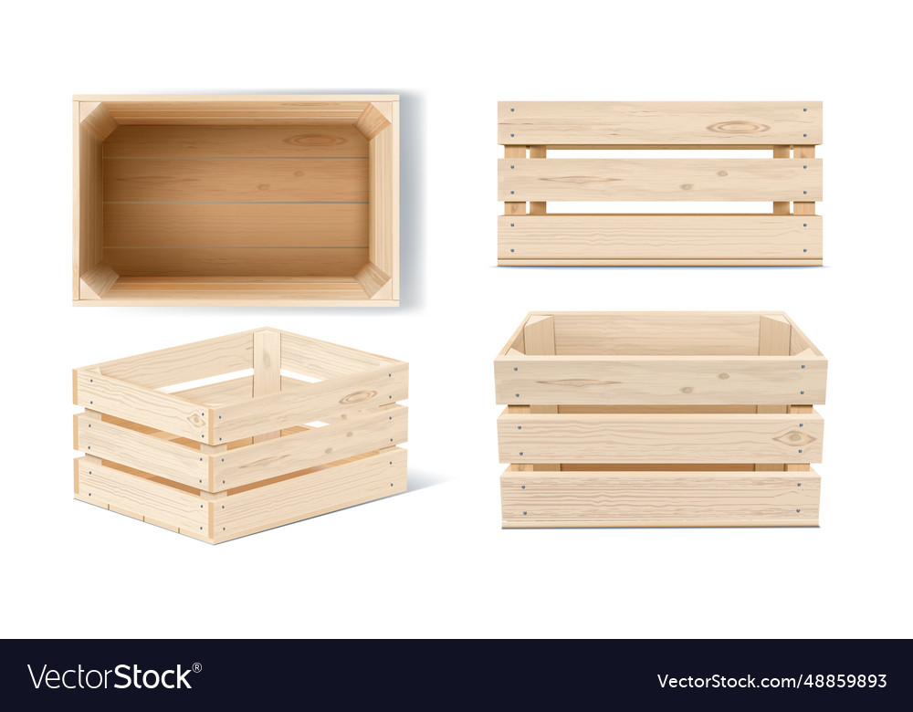 Wooden crate wood fruit box 3d pallet or empty Vector Image