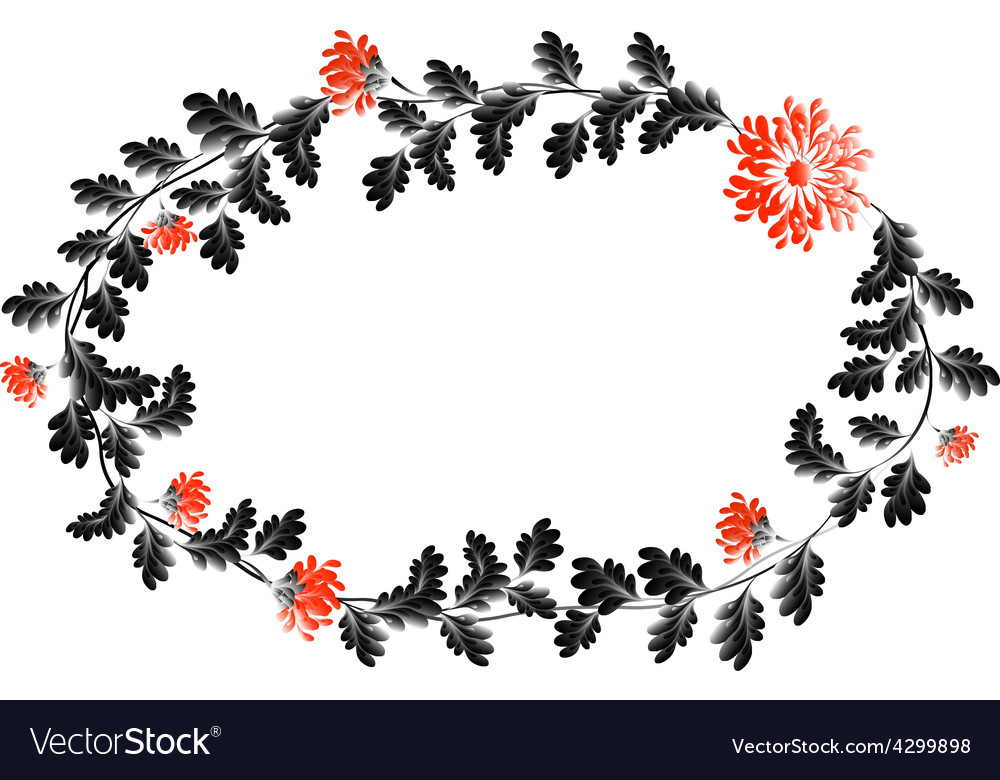 Frame with red flowers in the shape of an wreath
