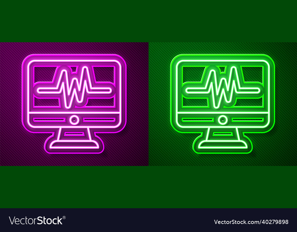 Glowing neon line computer monitor with cardiogram Vector Image Glowing neon line computer monitor with cardiogram