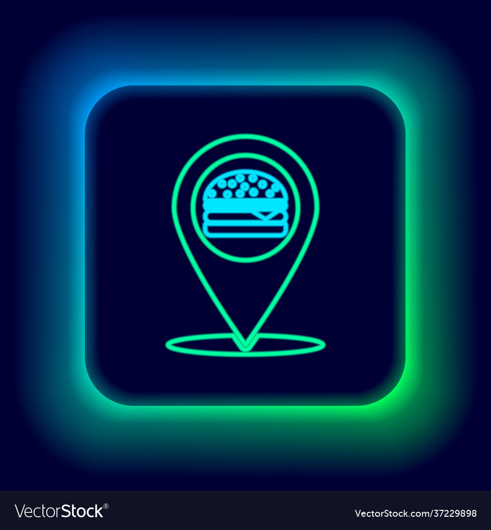 Glowing neon line map pointer with fast food vector image Glowing neon line map pointer with fast food