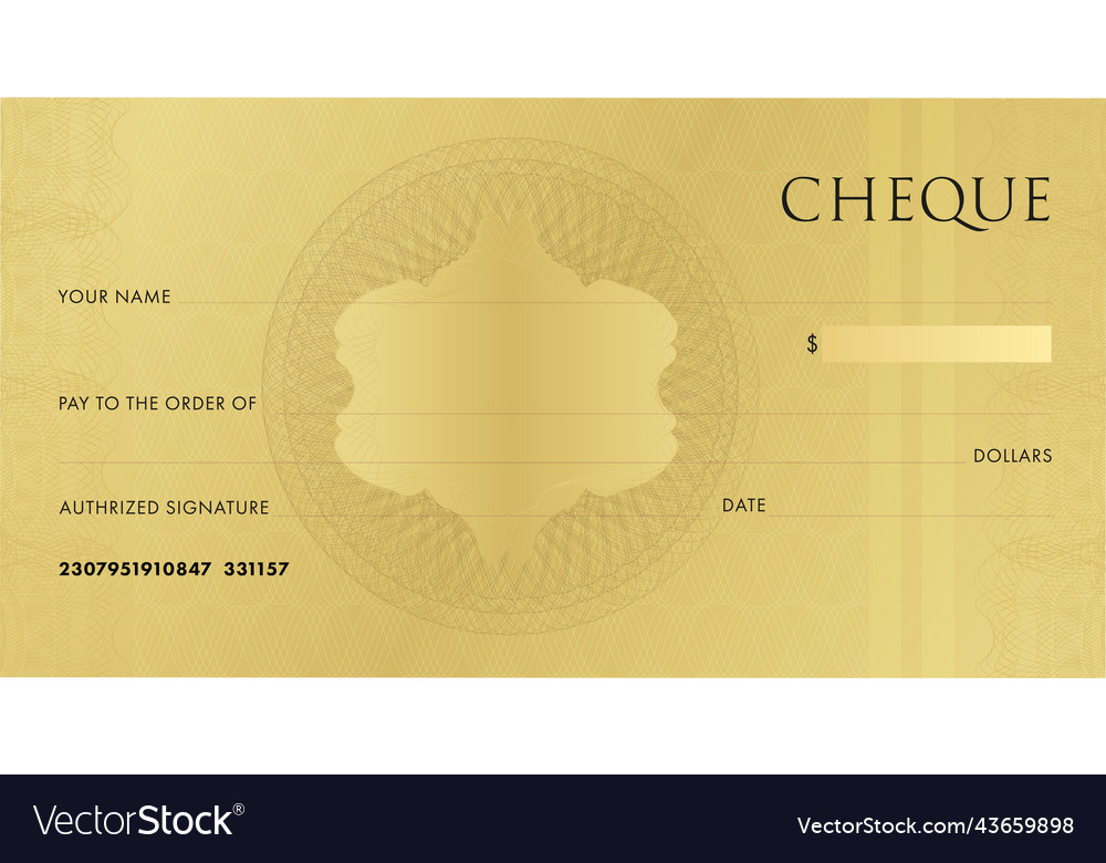Golden check template for chequebook blank gold vector image