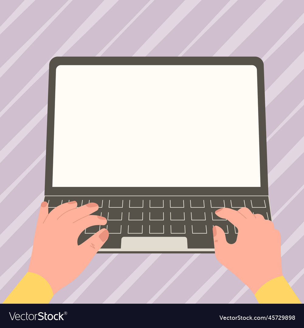 Hands typing text with keyboard laptop screen vector image Hands typing text with keyboard laptop screen