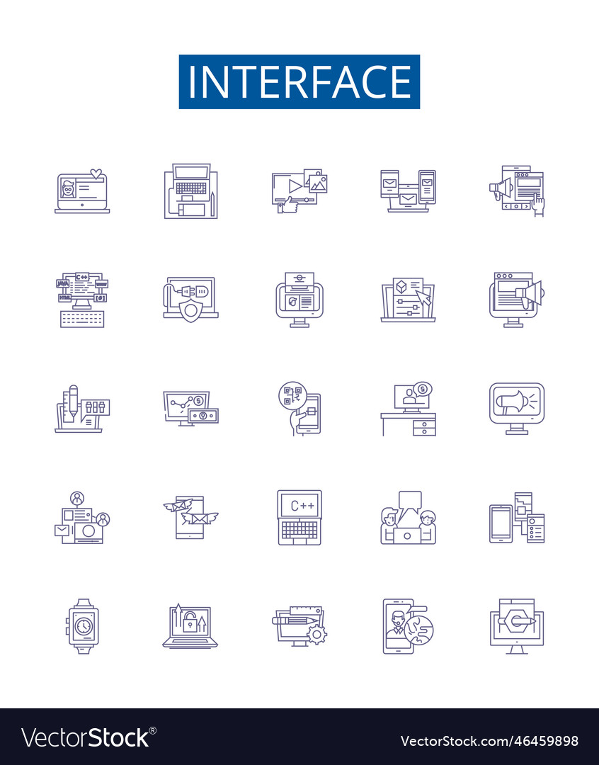 Interface line icons signs set design collection vector image Interface line icons signs set design collection