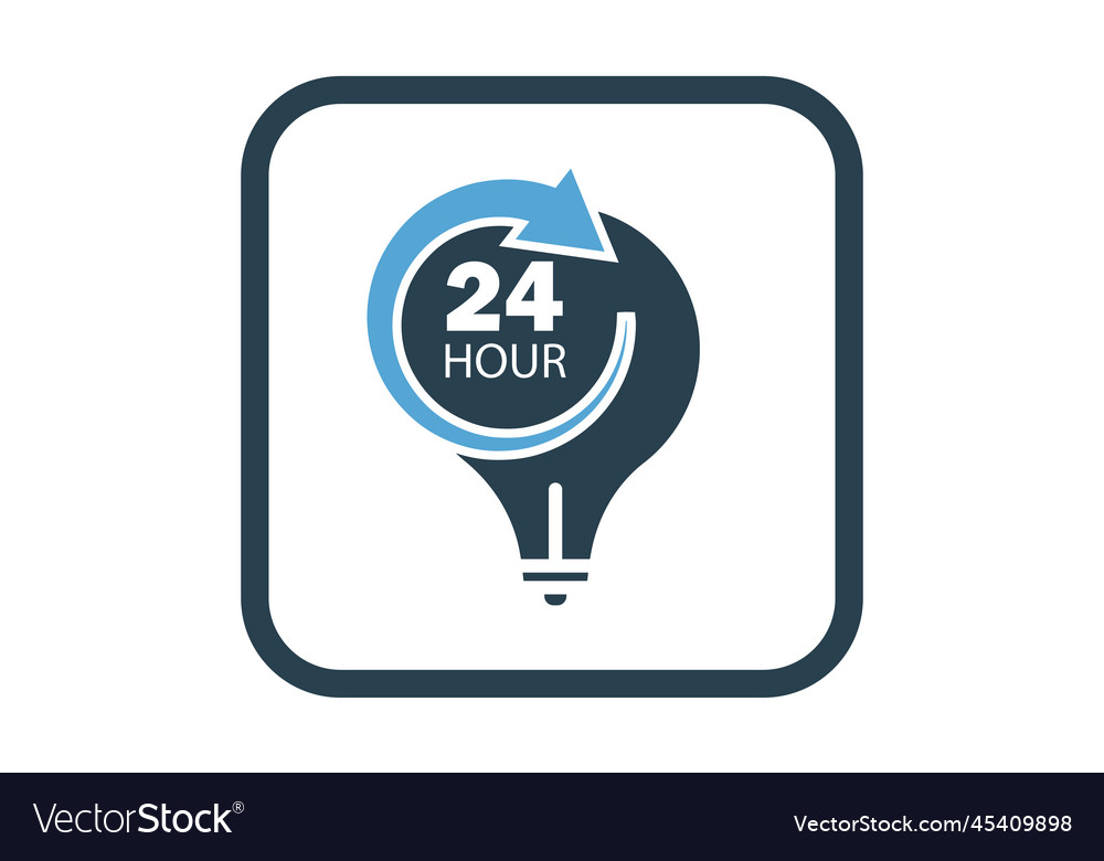 Light bulb icon with arrow and 24 hour suitable