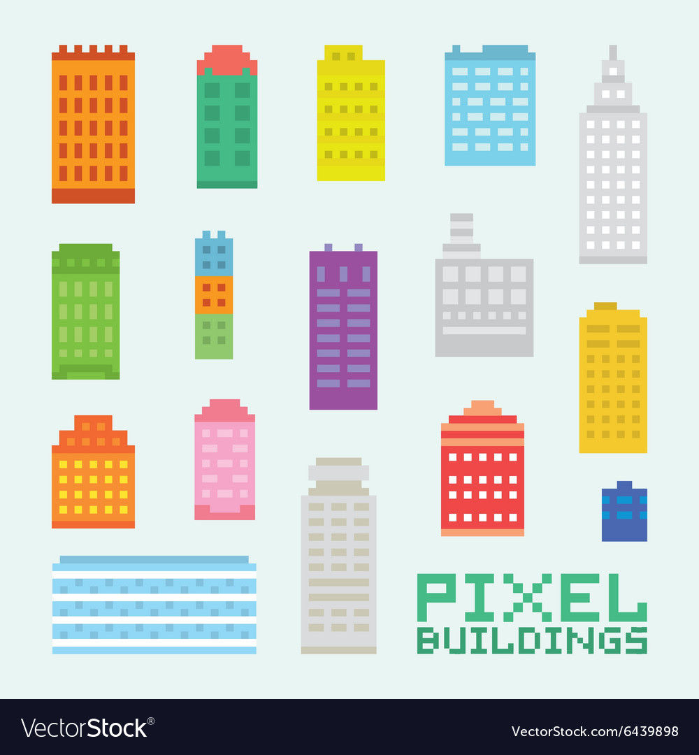 Pixel art isolated buildings set Royalty Free Vector Image