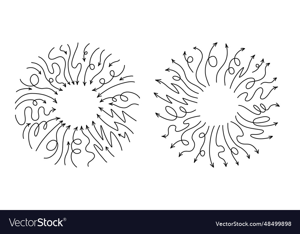 Round frames with line arrows pointing in and out