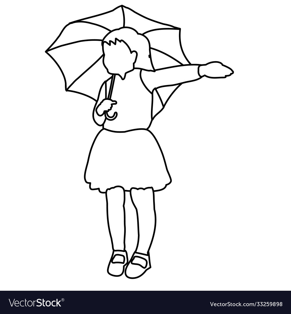 Sketch simple lines a child with an umbrella