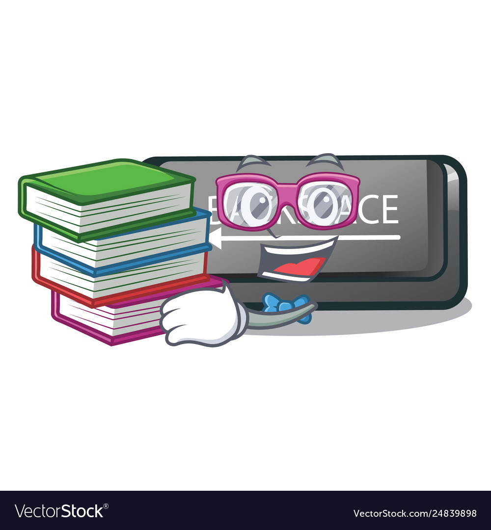 Student with book backspace button on a computer
