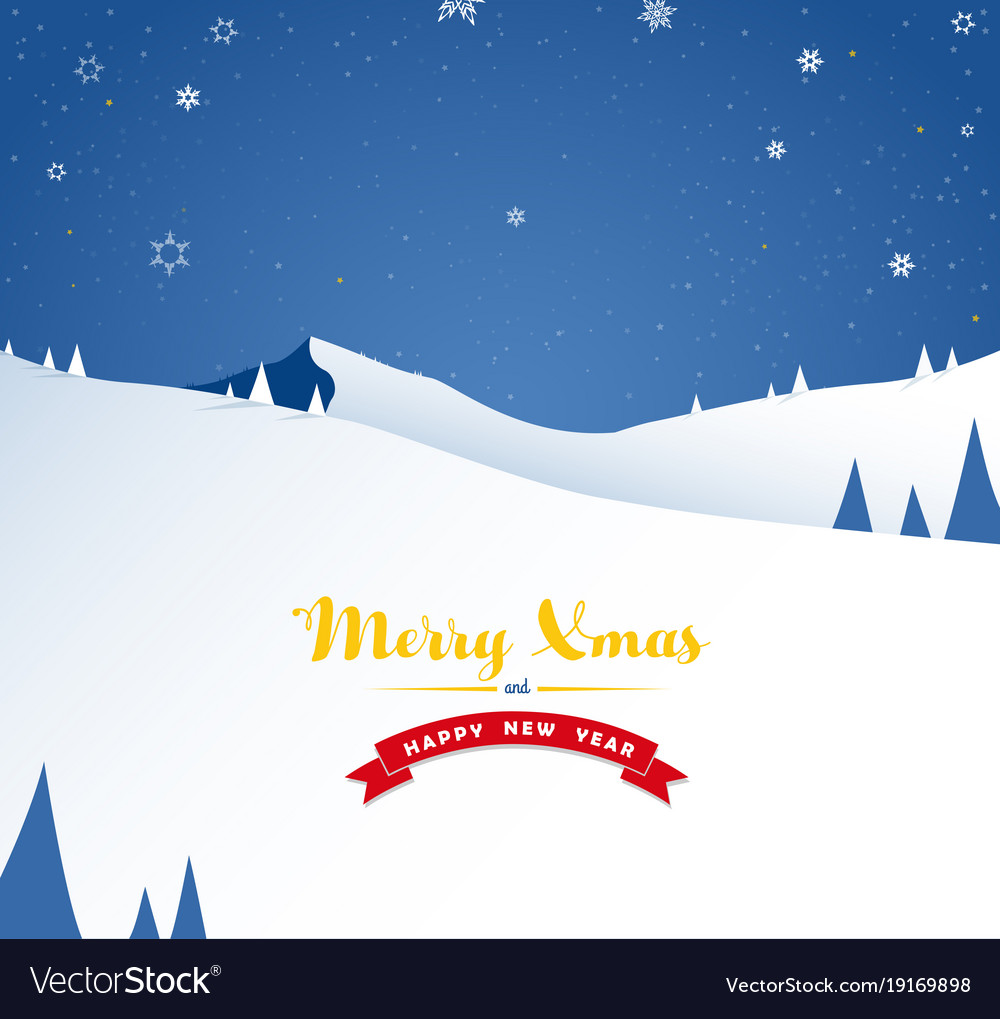 Winter Mountain Landscape Scenery And Merry Xmas Vector Image