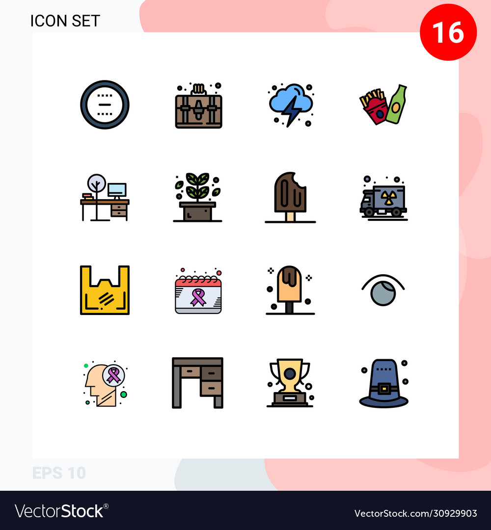 16 universal flat color filled lines set for web