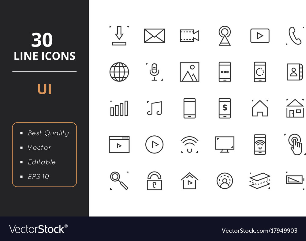30 user interface line icons