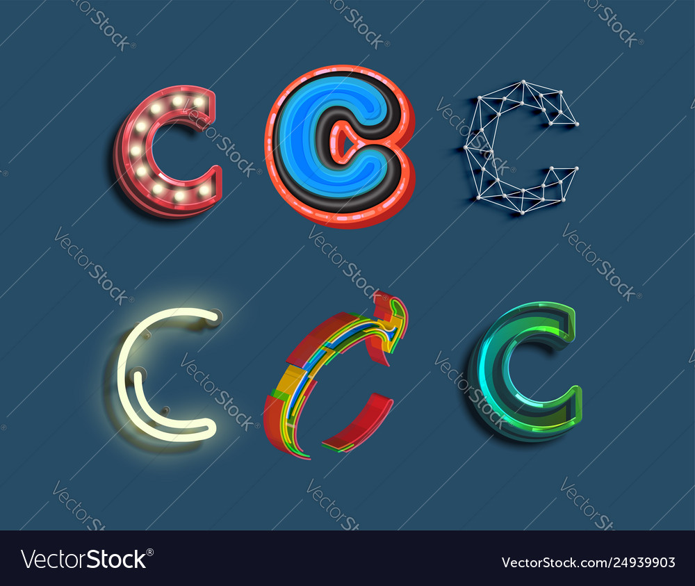 A character set 6 different styled font vector image A character set 6 different styled font
