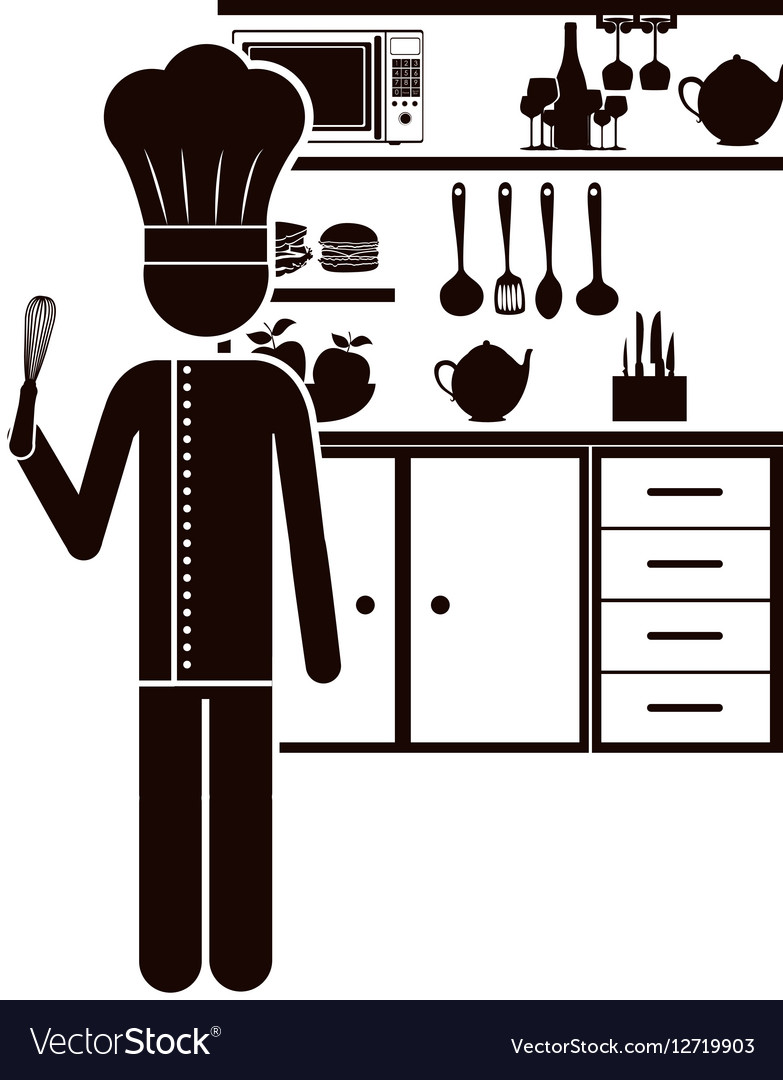 Black silhouette chef in the kitchen