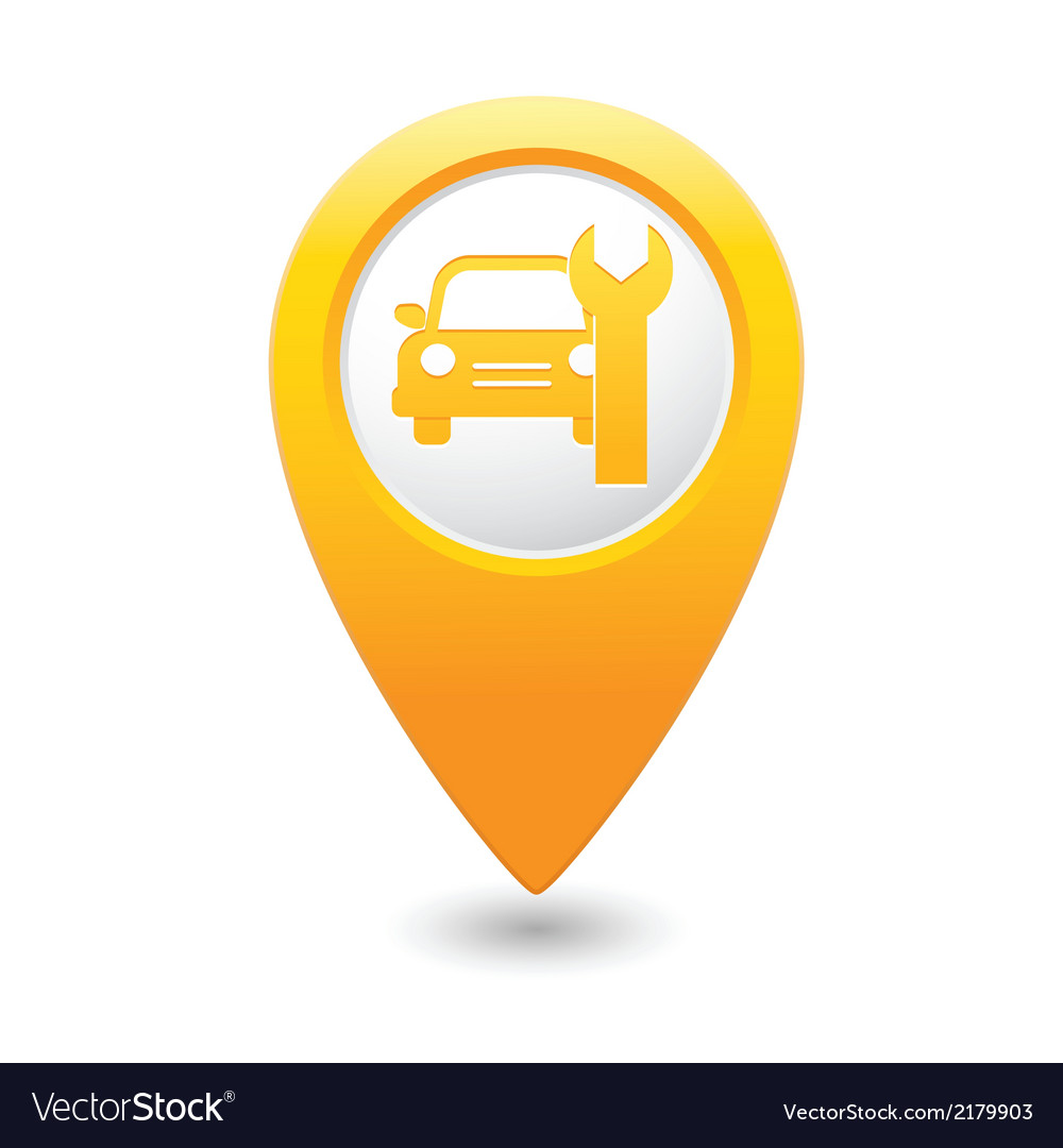 Car service icon on yellow map pointer