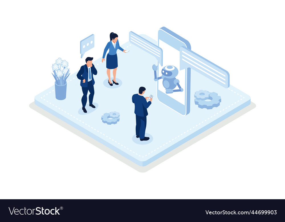 Characters chatting with robot ai assistant Vector Image