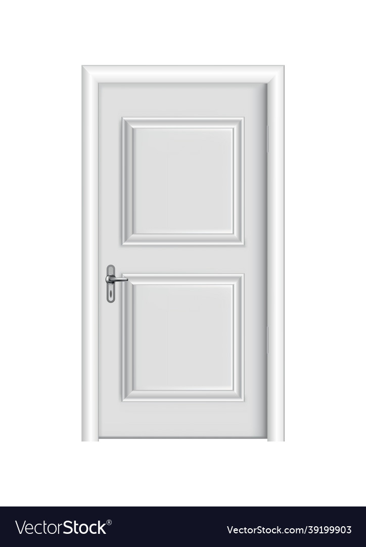 Closed white entrance realistic door with frame