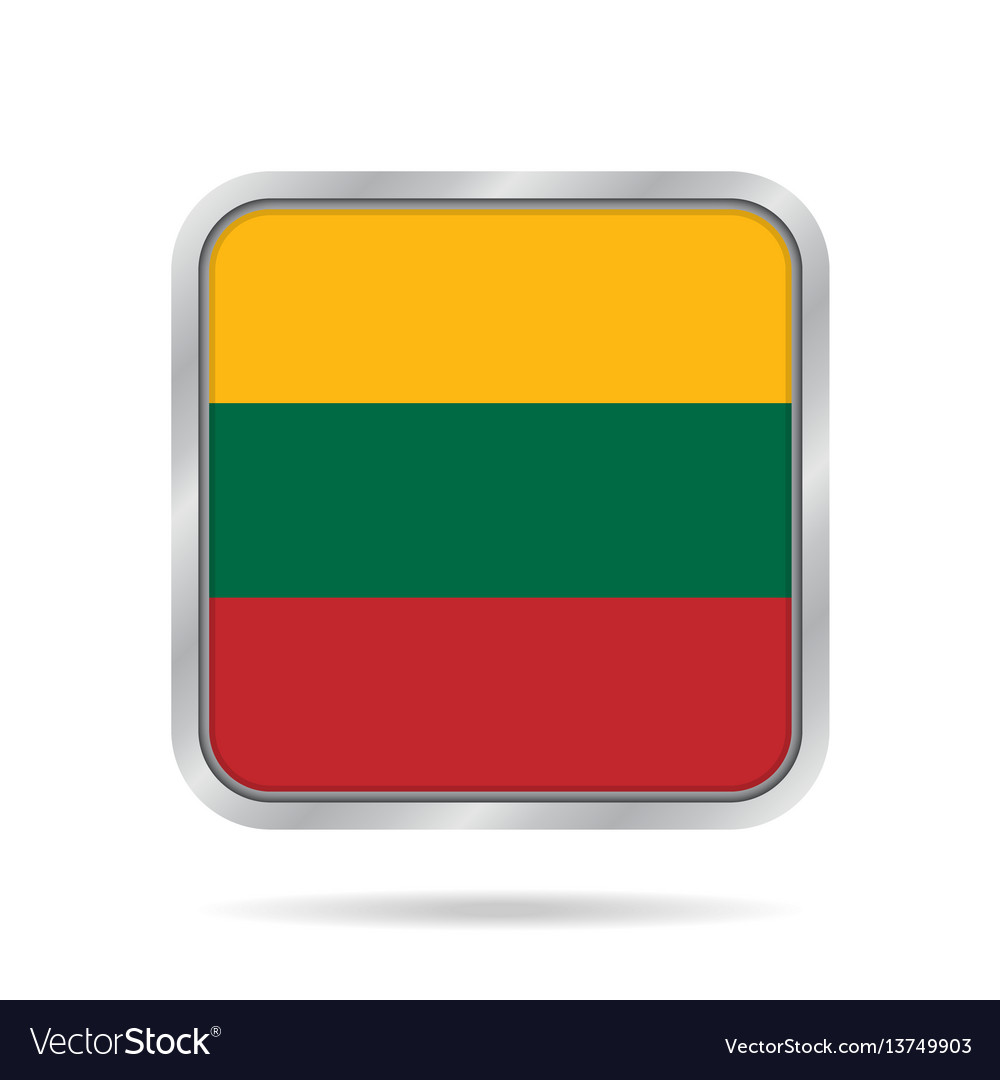 Flag of lithuania metallic gray square button