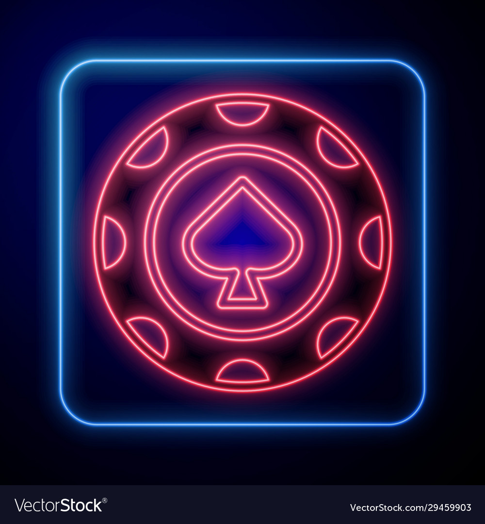 Glowing Neon Casino Chips Icon isoliert auf blau