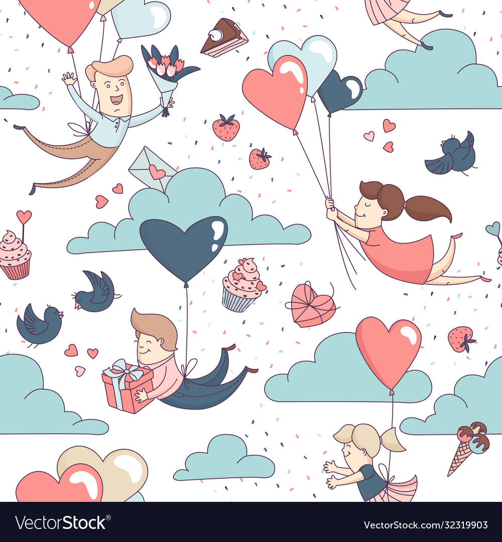Happy valentines day seamless pattern boy girl vector image Happy valentines day seamless pattern boy girl
