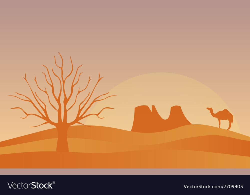 Horizontal Banner With Lonely Desert Isolated Vector Image