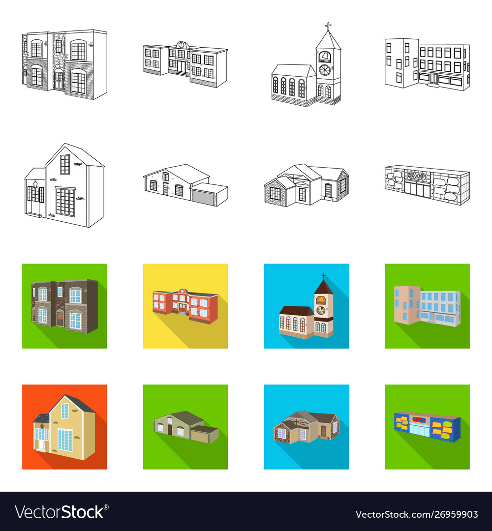 Isolated object facade and housing icon set vector image Isolated object facade and housing icon set
