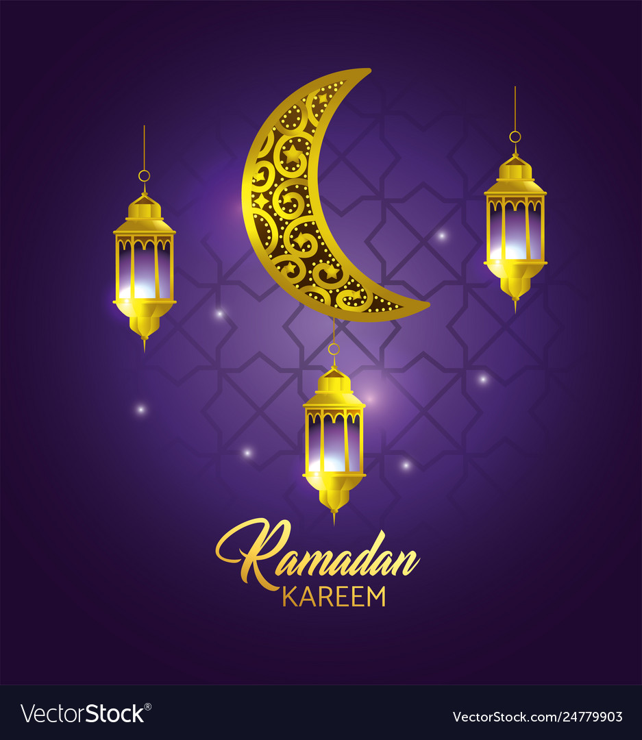 Moon with lamps hanging to ramadan kareem Vector Image