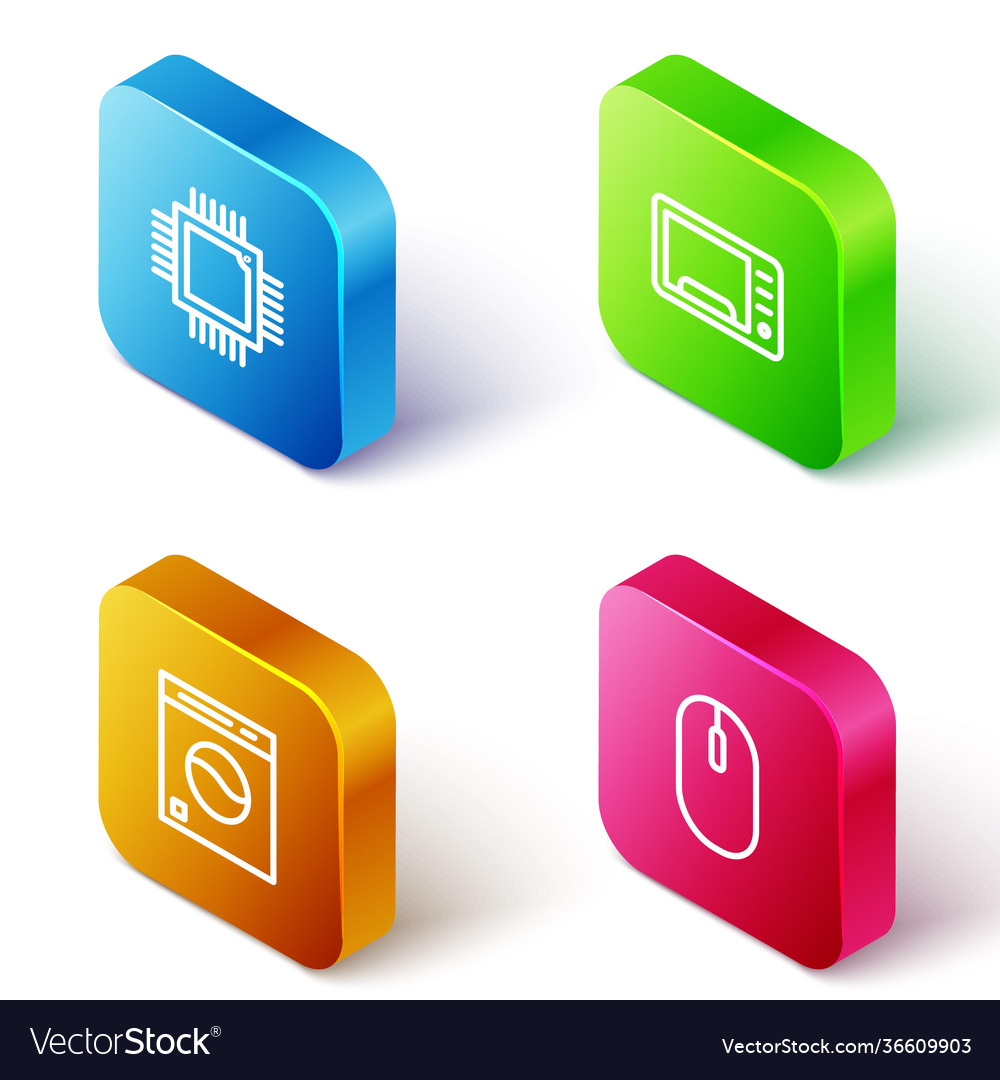 Set isometric line processor with microcircuits vector image Set isometric line processor with microcircuits