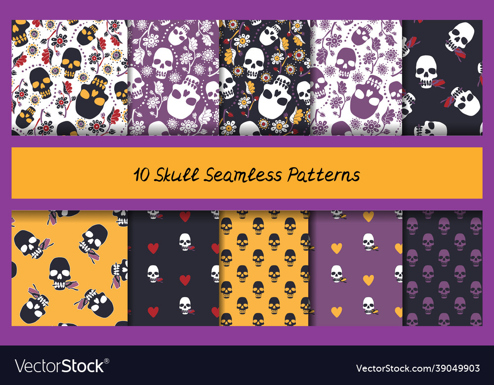 Set of 10 colorful seamless pattern with stylized vector image Set of 10 colorful seamless pattern with stylized