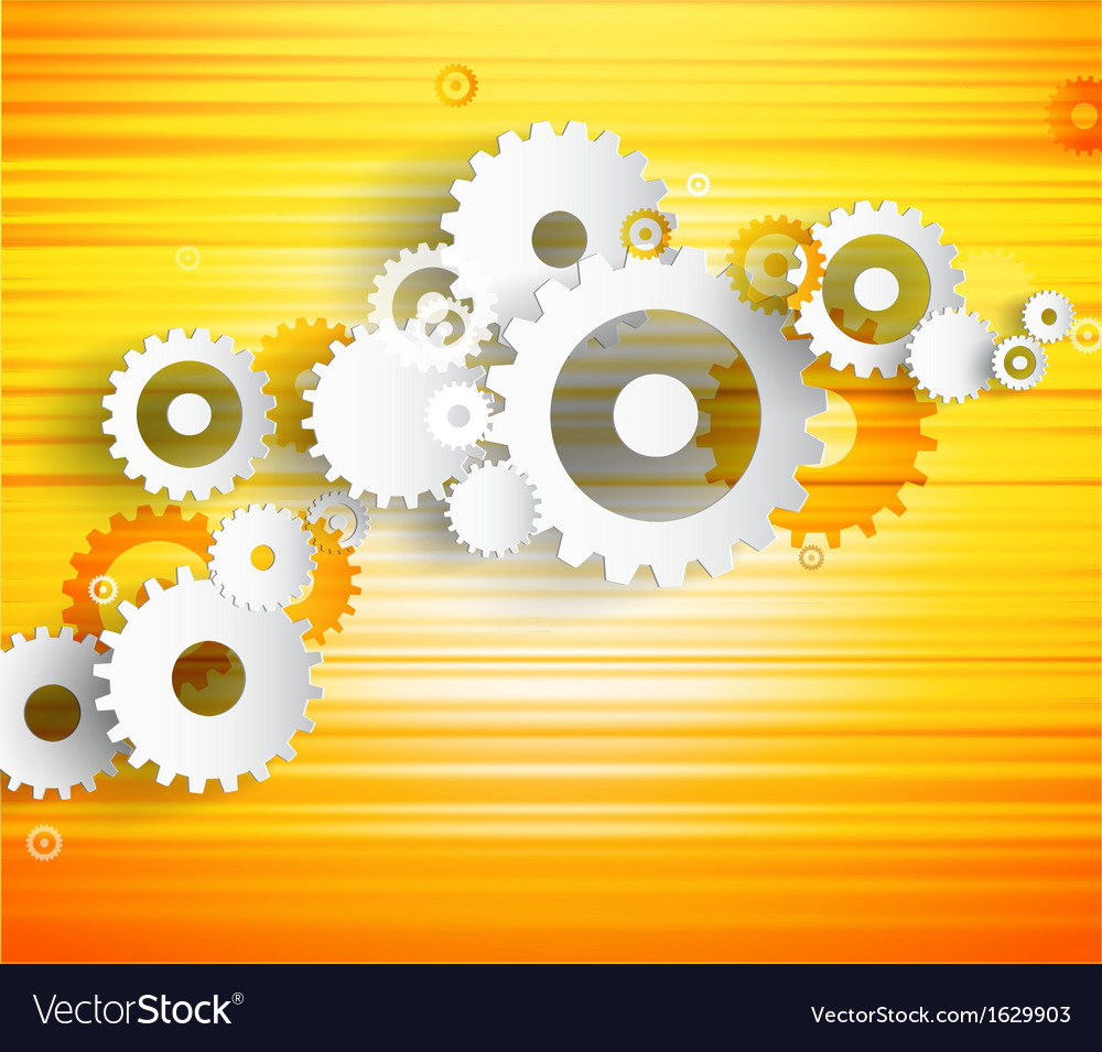 Set of cogwheels on orange background and place