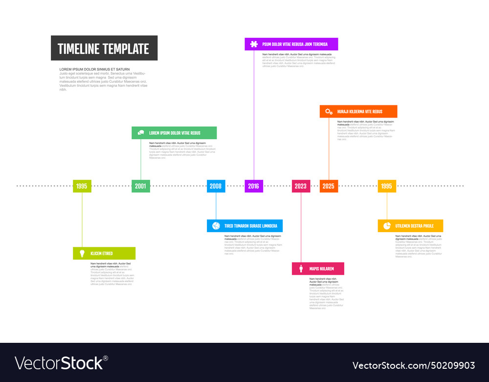 Simple light timeline template with color blocks vector image Simple light timeline template with color blocks