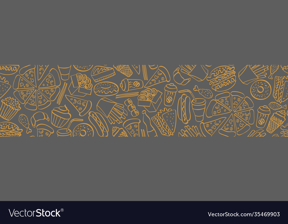 Street food doodle seamless horizontal border Vector Image