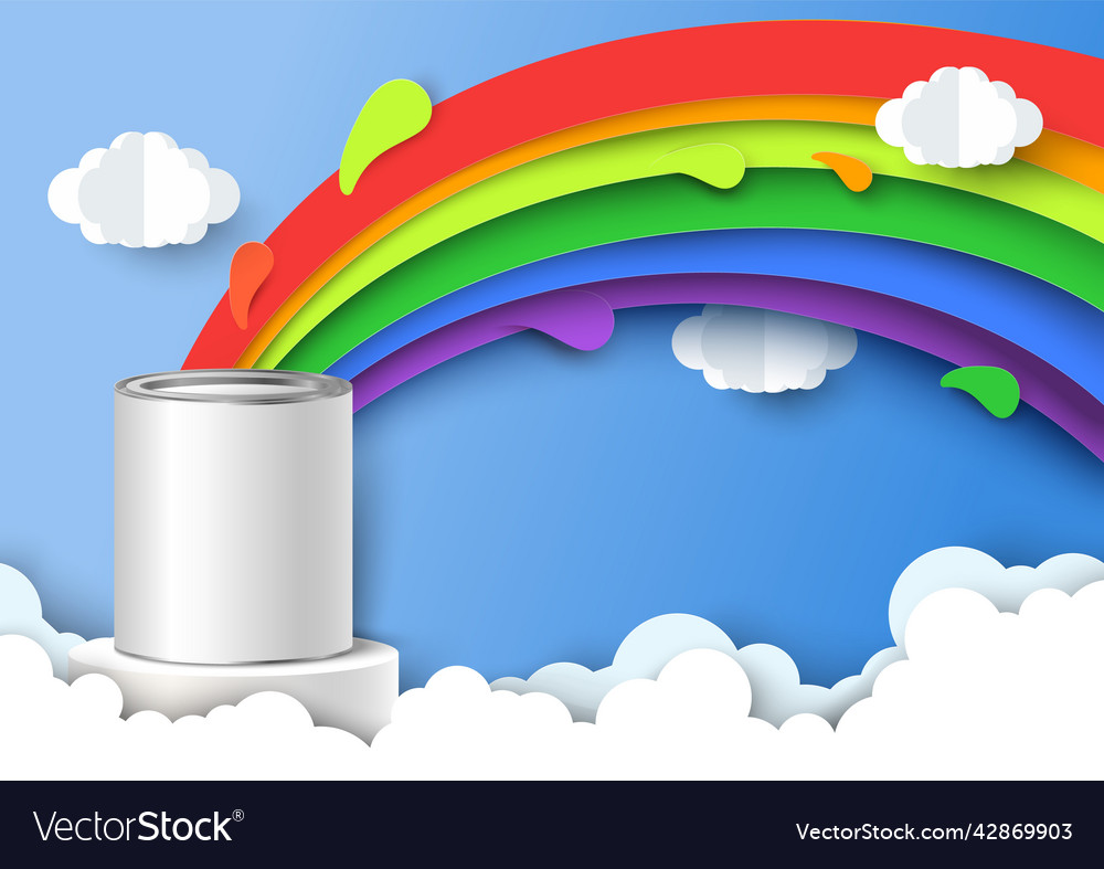 Tin of paint with papercut rainbow stroke Vector Image
