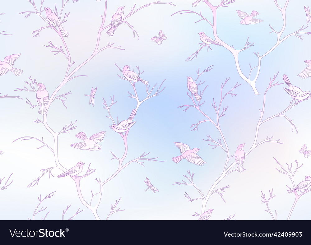 Tree branches against the sky with sparrow vector image Tree branches against the sky with sparrow
