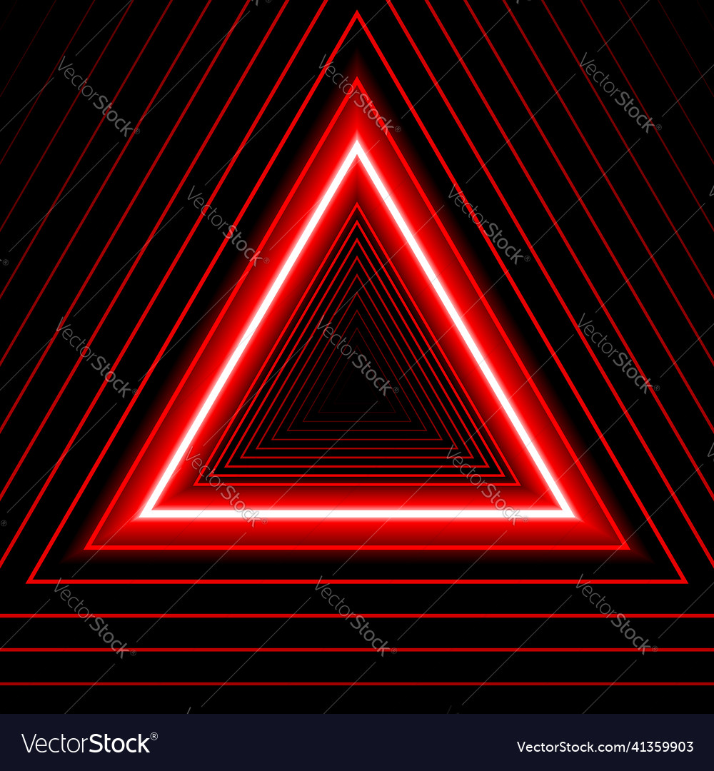 Triangle shape red lines neon glow vector image Triangle shape red lines neon glow