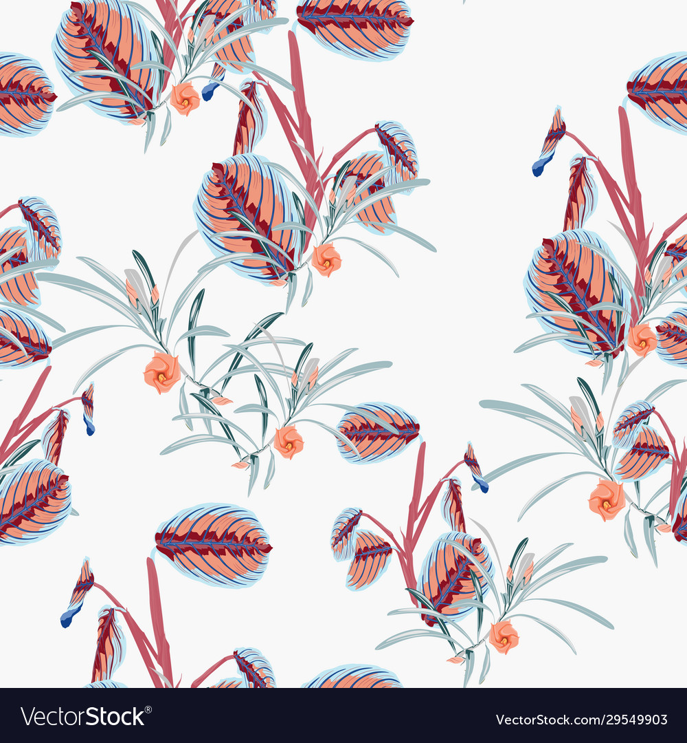 Tropical plants and flower seamless pattern