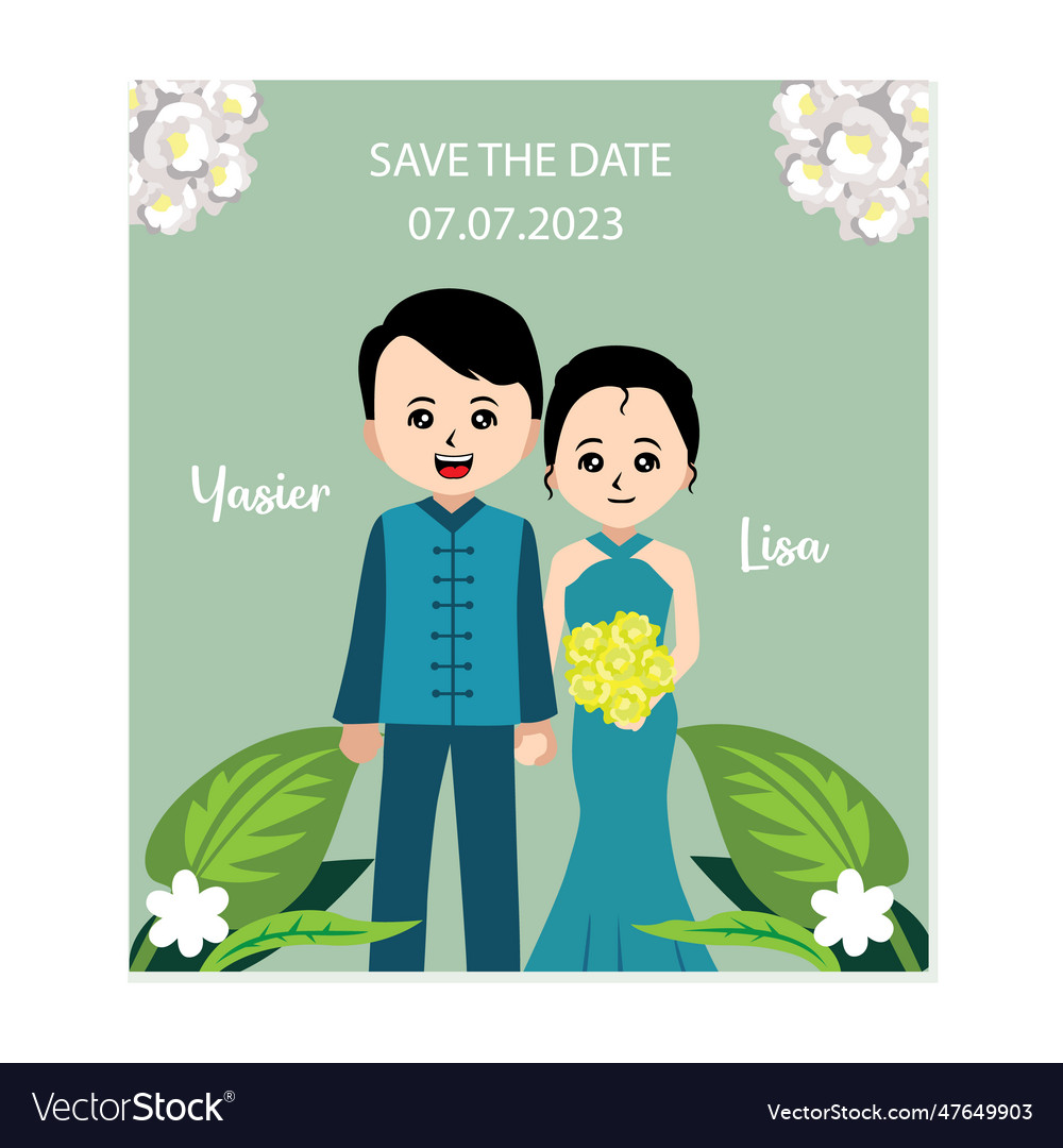 Wedding invitation card with bride and groom