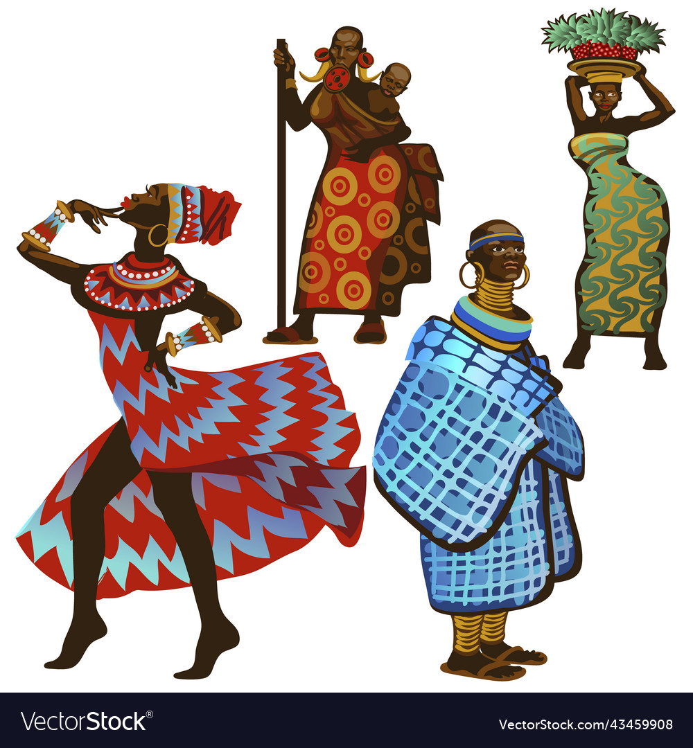 African women in national costumes Royalty Free Vector Image