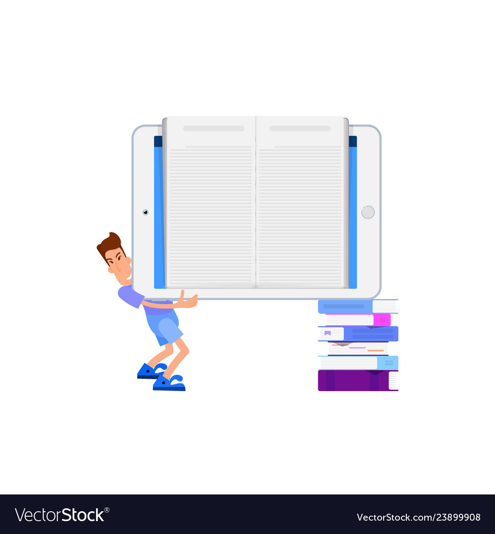 Concept of online library tiny characters vector image Concept of online library tiny characters