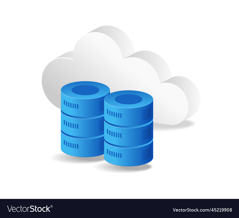 Flat isometric 3d of database concept with cloud