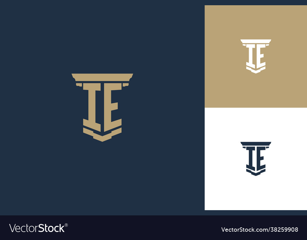 Ie monogram initials logo design with pillar icon