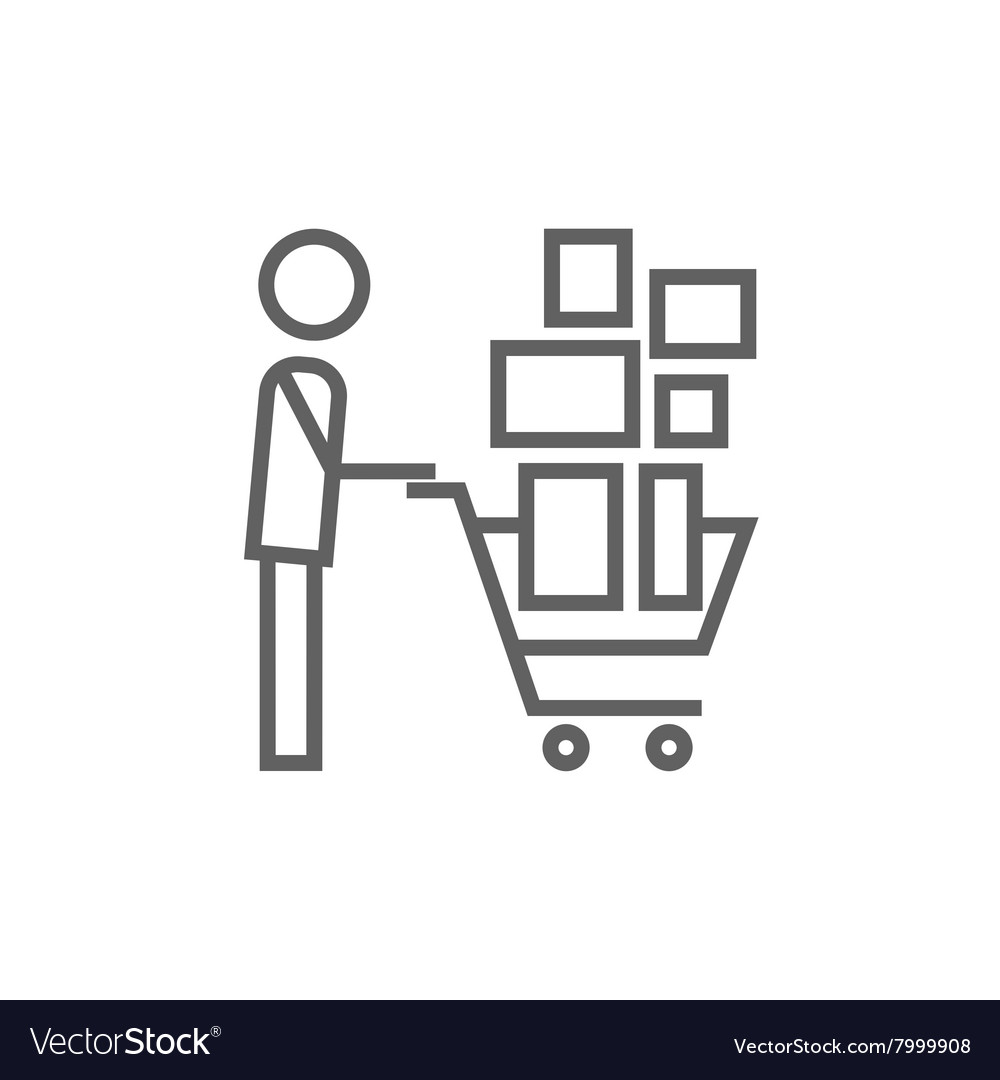 Man pushing shopping cart line icon