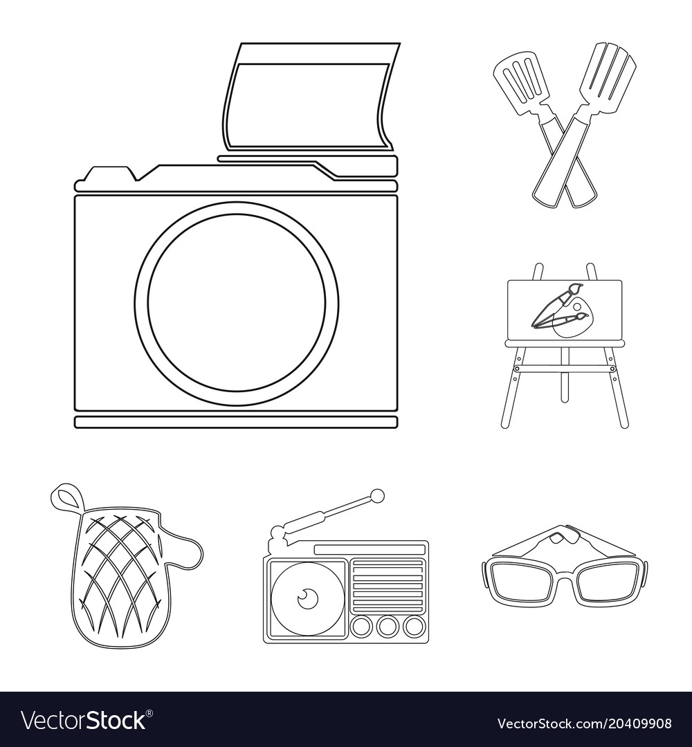 Picnic and equipment outline icons in set